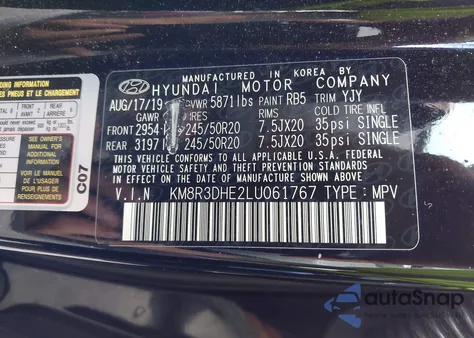 2020 Hyundai Palisade Sel z USA, uszkodzony, nr VIN KM8R3DHE2LU061767